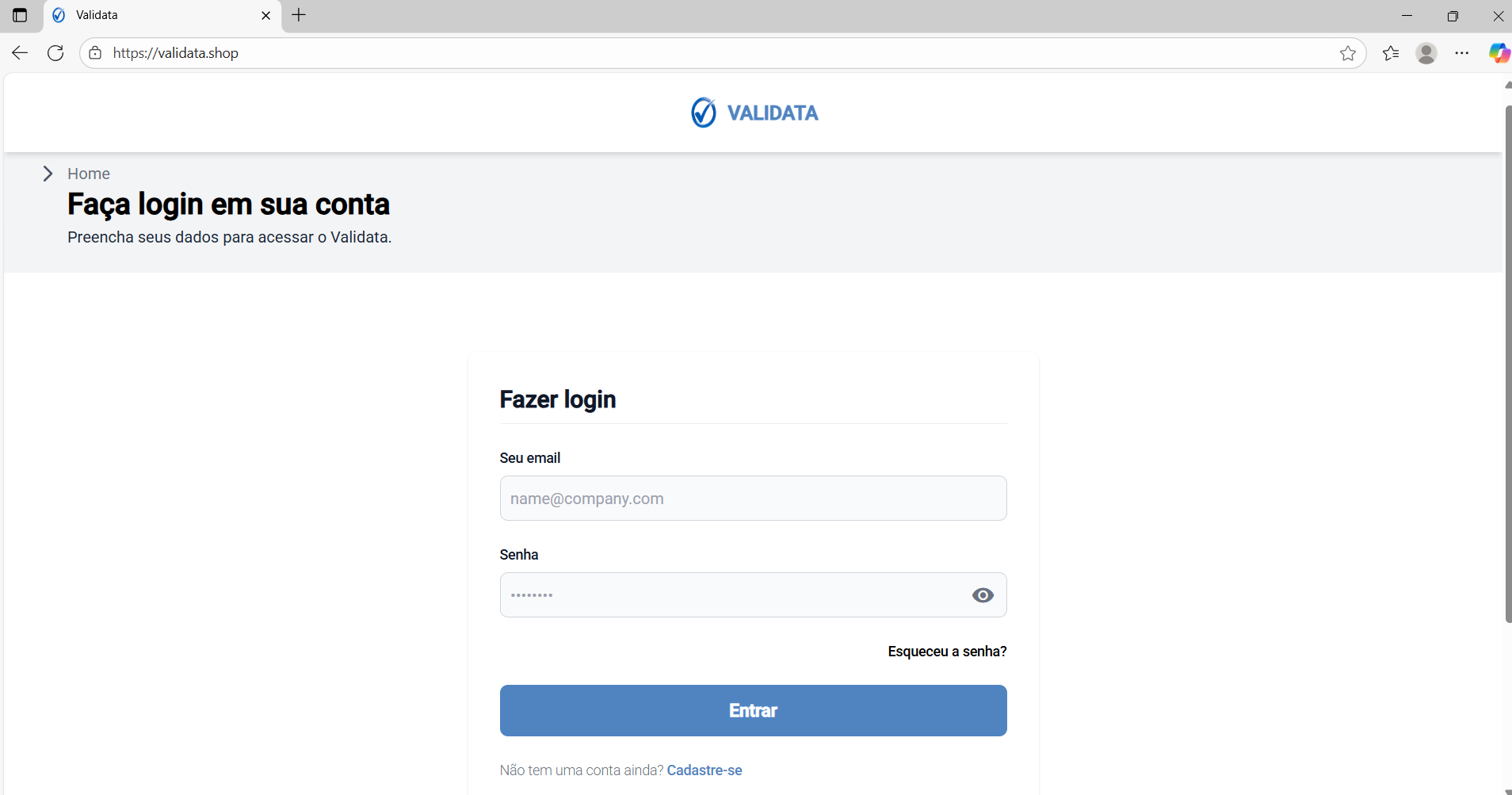 Validata - Tela 1